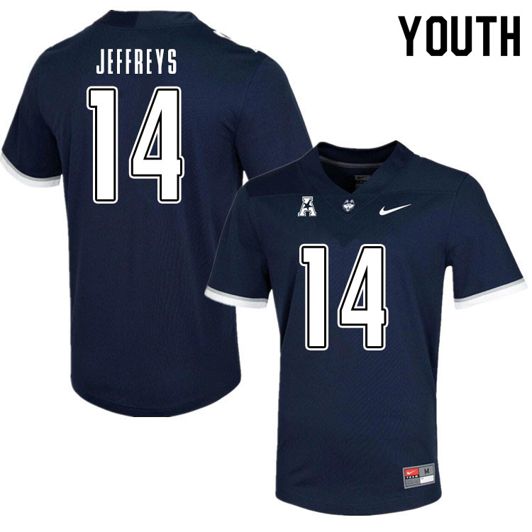 Youth #14 Elijah Jeffreys Uconn Huskies College Football Jerseys Sale-Navy